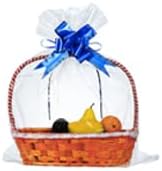 UltraOutlet 100 Packs Large Cellophane Bags 18" x 24" Clear Cellophane Gift Basket Wraps 2.3 Mil Thick Clear Cello Bags for Fruit Basket, Gift Wrap, Treats, Arts and Crafts, 100ct Blue Ribbon Bows