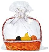 50 Packs Large Cellophane Bags 18" x 24" Clear Cellophane Gift Basket Wraps 2.3 Mil Thick Transparent Cello Bags for Fruit Basket, Gift Wrap, Treats, Arts and Crafts, 50ct White Ribbon Bows