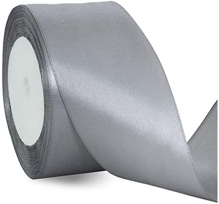 TONIFUL 2 in x 25 Yds Wide Silver Satin Ribbon Solid Fabric Ribbons Roll for Crafts Chair Sash Valentine's Day Gift Wrapping Invitation Cards Floral Hair Bows Sewing Party Wedding Car Decoration