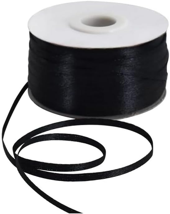 TONIFUL 1/8 Inch x 200 Yards Black Thin Solid Satin Ribbon Giant Spool Double Face Ribbons for Crafts Hanging Tags Invitation Card Balloons Bouquet Hair Gift Wrapping Party Decoration,Halloween