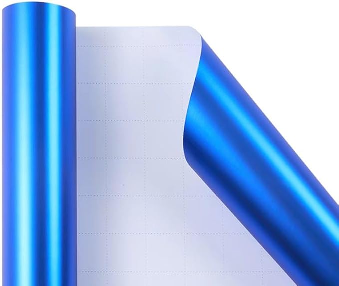 ZINTBIAL Metallic Blue Wrapping Paper Roll with Cut Lines - Solid Blue Holiday Gift Wrap for Graduation, Christmas, Birthdays, Baby Shower, Wedding - 17.5 in x 33 ft (48 sq. ft), Easy to Cut