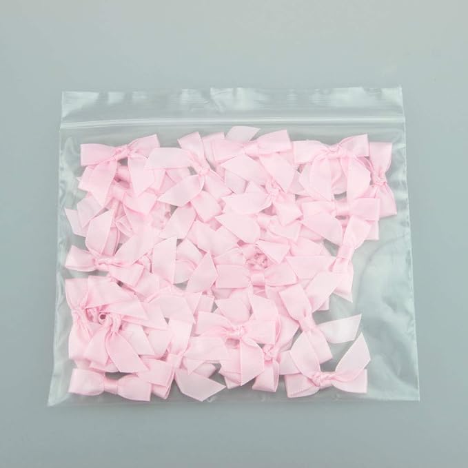7Rainbows 50pcs Boutique 1.5" Pink Satin Ribbon Mini Bows for Craft Sewing Scrapbooking Wedding and Gift Wrapping