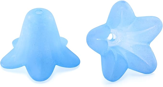 50Pcs Trumpet Flower Beads Frosted Acrylic Flower Bead Caps Blue Charms Bell Floral Pendants Floral Spacer Beads End Caps for Jewelry Making