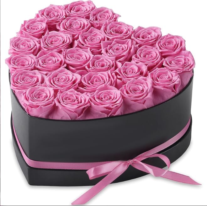 Forever Flowers, 27 Fresh Preserved Rose in Heart Shape Box for Delivery Prime, Eternal Rose for Her Wife Women Anniversary Birthday Red