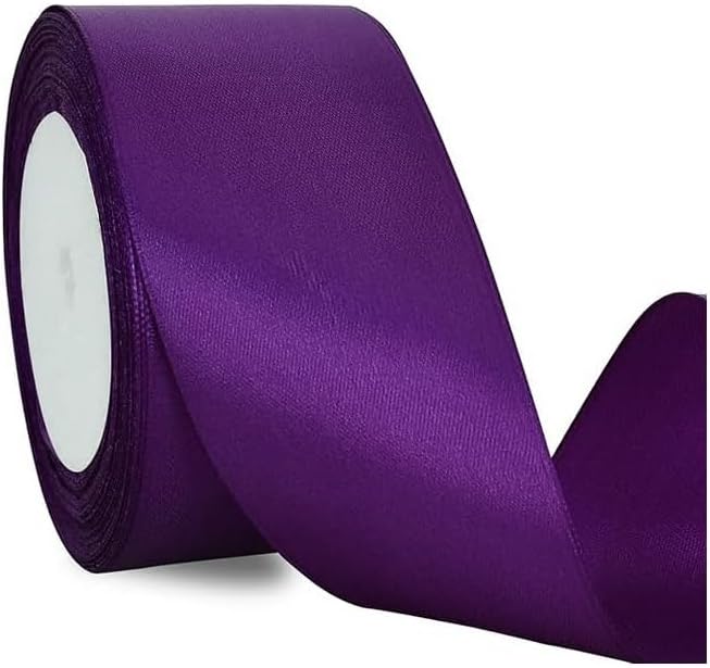 TONIFUL 2 in x 25 Yds Wide Dark Purple Satin Ribbon Solid Fabric Ribbons Roll for Crafts Chair Sash Valentine's Day Gift Wrapping Invitation Cards Floral Hair Bows Sewing Party Wedding Car Decoration