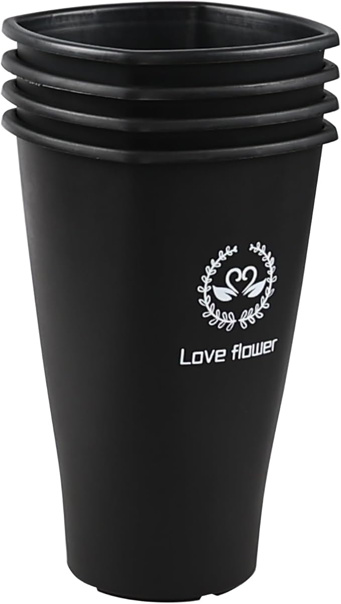 Pekky Black Plastic Flower Bucket, Small Floral Buckets for Cut Flowers, 4-Pack