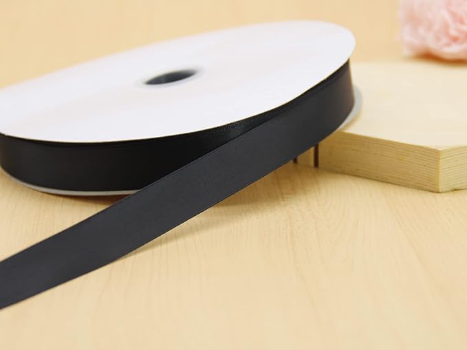 Black Double Faced Satin Ribbon 7/8 Inch - 100 Yards Continuous Soft Gift Wrapping Package Ribbon for Invitations, Flower Bouquets, Weddings, Bows, Hair Decoration, Valentine's Day, and Mother's Day