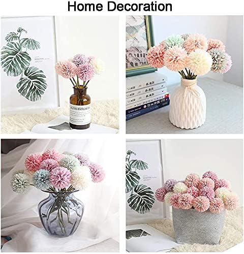 20Pcs Artificial Fake Flower Plants Silk Chrysanthemum Ball Hydrangea Arrangements Wedding Bouquets Decor Home Kitchen Garden Party Table Floral Centerpieces DIY (White&Yellow)