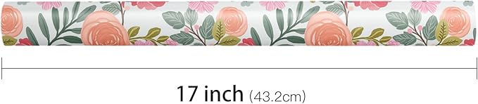 LeZakaa Floral Wrapping Paper Roll, Pink Rose, Flowers & Green Leaves Party Gift Wrap for Wedding, Bridal Shower, Anniversary, Mother's Day, Birthday, 17 inches x 16.4 Feet (23.2 sq.ft.)