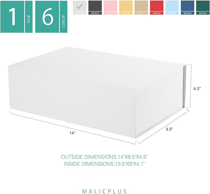 6 Large Gift Boxes with Lids 13.5x9x4.1 Inches, White Bridesmaid Proposal Gift Boxes with Magnetic Closure for All Occasion (Matte White)
