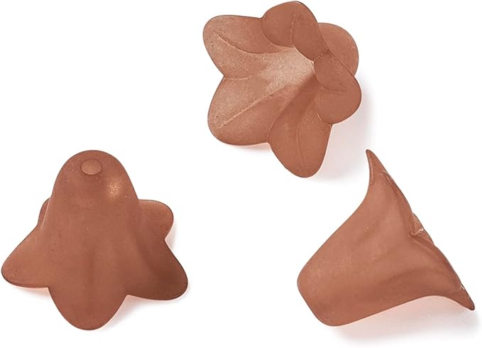 Crafans 50Pcs Frosted Acrylic Flower Beads Chocolate Floral Pendants Trumpet Flower Bead Caps Loose End Spacer Beads for Jewelry Making Supplies 16x12x1.5mm