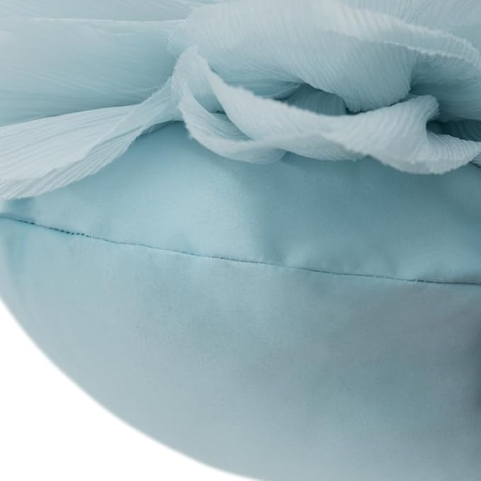 Cute Blue Flower Throw Pillows Decorative Floral Accent Pillowcase with Insert Included Handmade Round Elegant Satin Cushion for Bed Couch Car Bedroom Living Room Farmhouse Home Decor 12 Inch