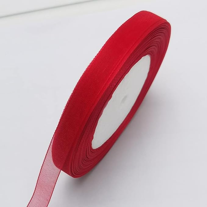 Chenkou Craft Solid Organza Ribbon Assorted 50 Yards 1 Roll Craft Bow Party Decoration Packing Ribbons (Red, 3/8"(10mm))