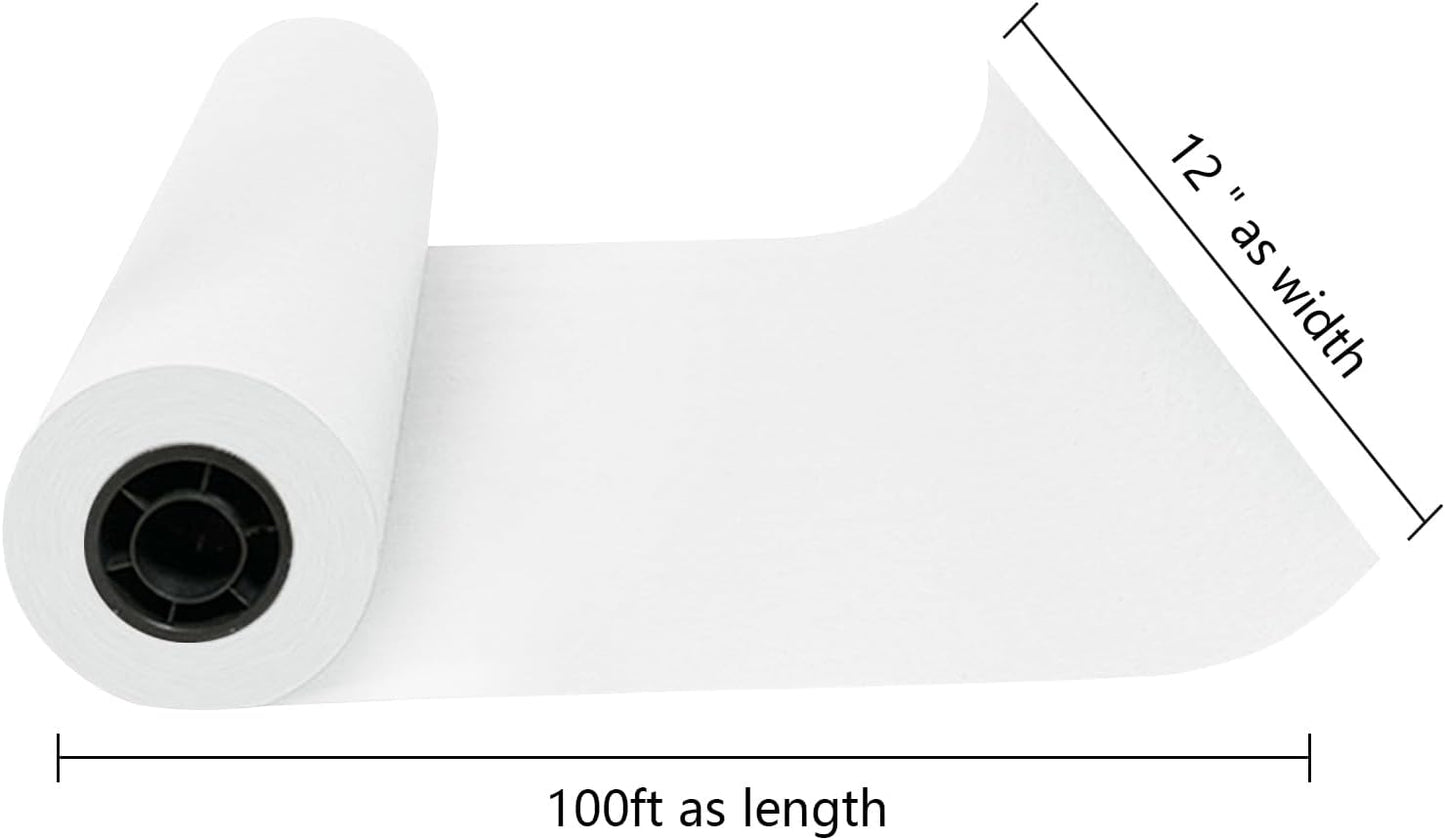 Kraft Paper Roll 12" x 98ft, White Craft Paper 80GMS for Gift Package/Bouquet Flower Wrapping/Kids Arts Drawing/Bulletin Board/DIY/Box Moving Filler/Shipping Supplies/Table Cover, Unwaxed & Uncoated