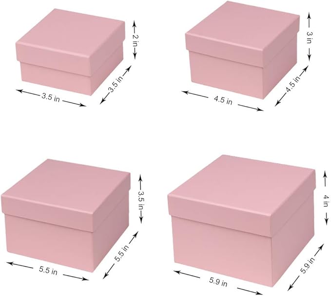 Briful Square Gift Boxes with Lids Set of 4 Pink Gift Box Assorted Sizes Nesting Gift Boxes for Presents Birthday Bridesmaid Wedding Valentines Christmas Party Favor Boxes