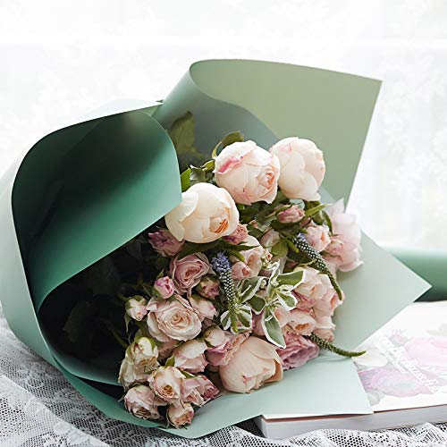 BBJ WRAPS Double Color Flower Wrapping Paper Waterproof Florist Bouquet Packaging Wraps 20 Sheets 23.6x23.6 Inch (Green)