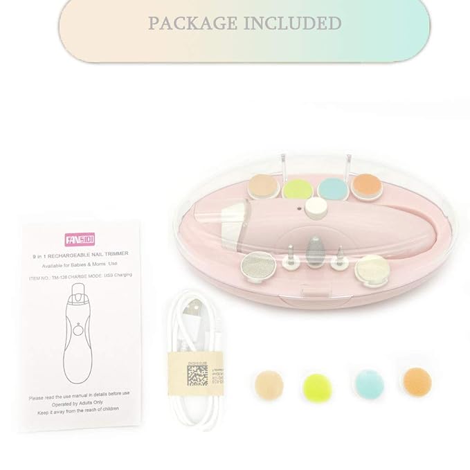 Fansidi Baby Nail Trimmer Electric Rechargeable, Gentle Baby Nail File Electric| 13 Grinding Heads| Stepless Speed| LED Light| Dust Shield| Baby Nail Clippers for Newborn Infant Toddler, Pink