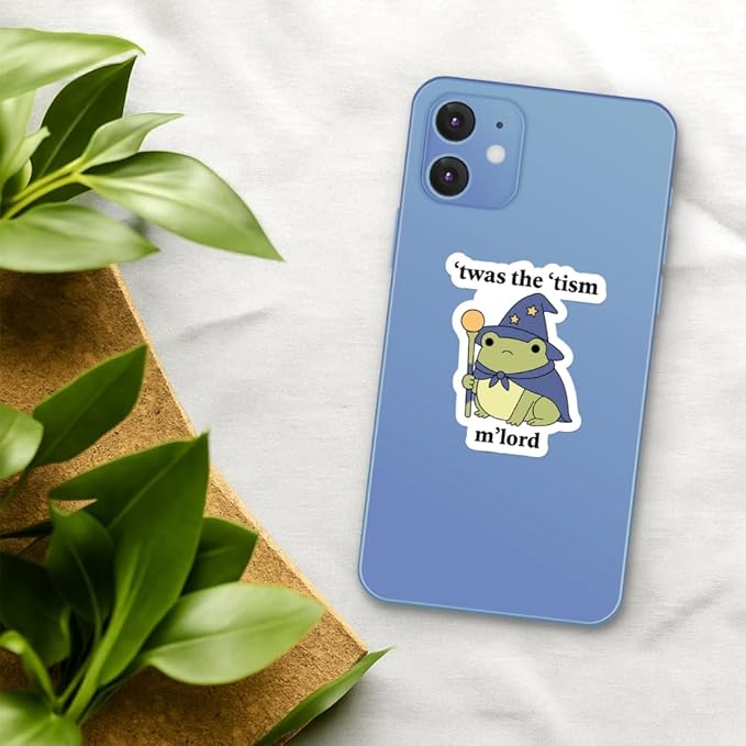HANDICHI Design 5-Pack 6 Inch Cute Wizard Frog Stickers – ’TWAS The ’Tism M’Lord Meme Vinyl Decals – Funny Neurodivergent Sticker Pack for Laptops, Water Bottles, Journals and Scrapbooks
