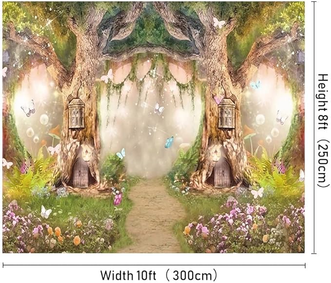 Leowefowa 10x8ft Vinyl 1st Birthday Backdrop Fairytale Forest Backdrop Enchanted Flower Baby Shower Photo Background for Party Newborn Baby Kids Photo Shoots Studio Props Photography Backdrops