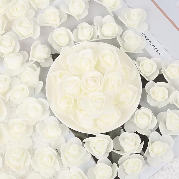 500pcs Mini Foam Rose Heads, Ivory Artificial Flower Foam Fake Flower Bulk for DIY Crafts Wedding Bouquets Baby Shower Centerpieces Floral Arrangements Party Tables Home Decorations(Ivory)