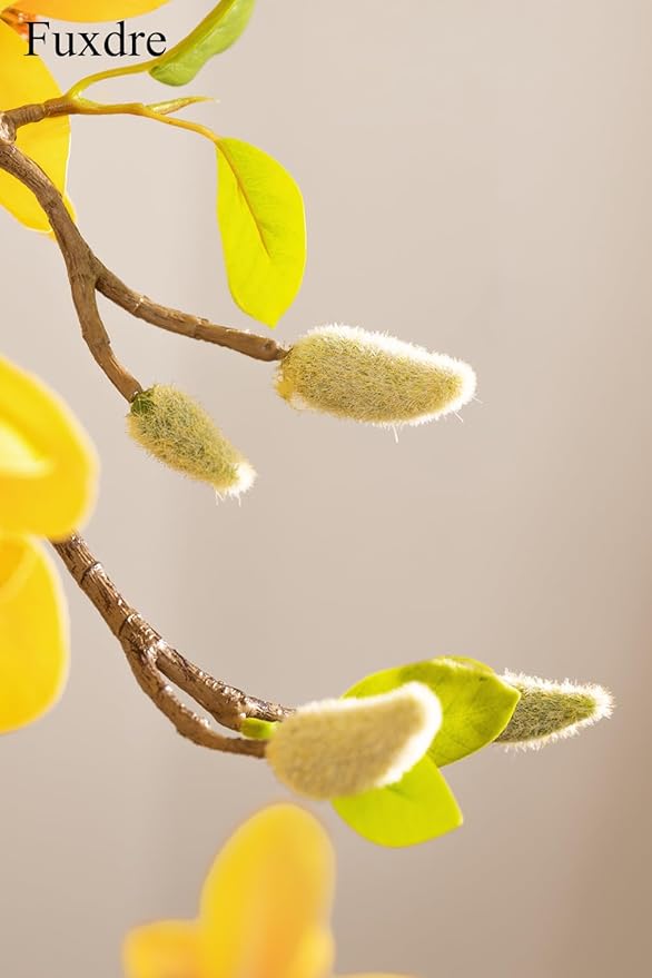 Faux Magnolia Tree 6.8 ft - with 57 Pcs Yellow Artificial Flowers - Tall Artificial Plants Indoor, Large Fake Plant Perfect Potted Magnolia Flower Decor for Living Room, Stairs, Shop, Study Room