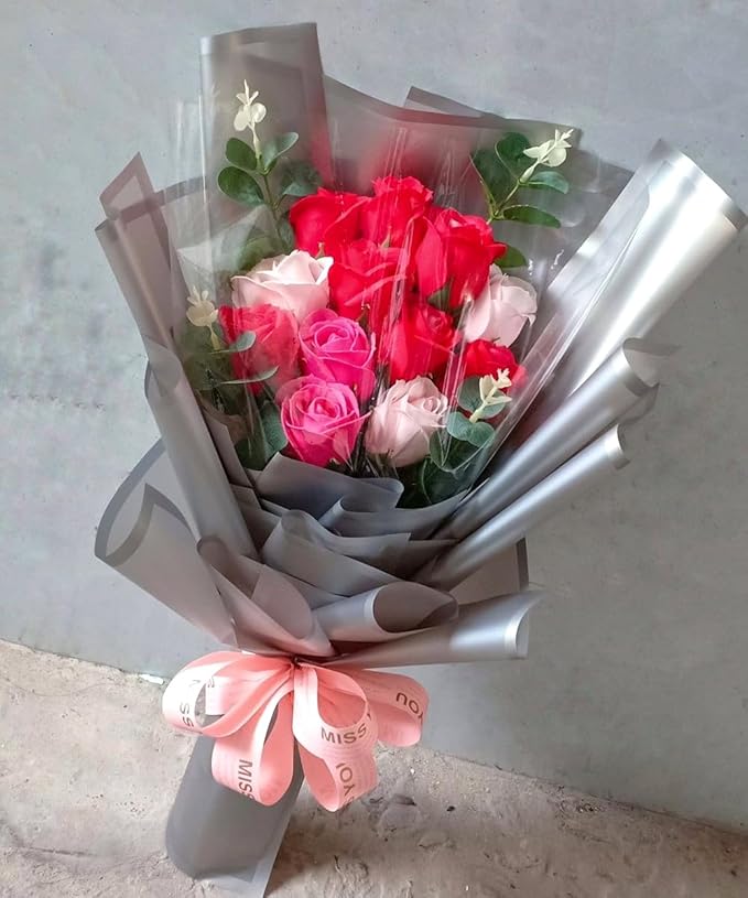 WRAPAHOLIC 20 Sheets Flower Wrapping Paper - 22.4 x 22.4 inch Silver Border Water-Resistant Floral Bouquet Wrapping Paper, Florist Supplies Packaging Paper for Wedding Birthday Gift DIY
