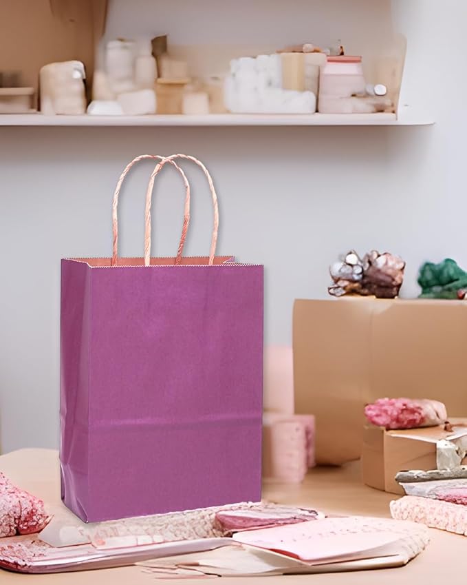 qiqee Large Kraft Paper Bags with Handles 13"x10"x5" 32 pcs Gift Paper Bag Purple Solid Color Bags(Large Size)