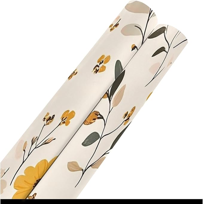 Rustic Wild Flower Wrapping Paper 58x22.8 Inch Waterproof Holiday Gift Wrap Floral Leaves Christmas Thanksgiving Birthday Presents Wrapping Paper