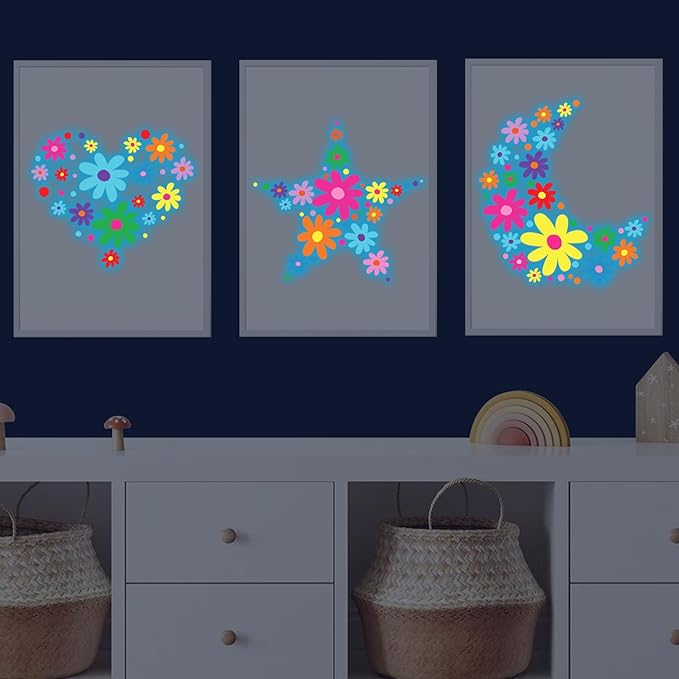 Glow in The Dark Big Daisy Wall Decals,Glowing Luminous Daisy Wall Stickers Colorful Removable self-Adhesive Boho Flower Decals for Girls Bedroom Kids Baby Nursery Living Room Decor