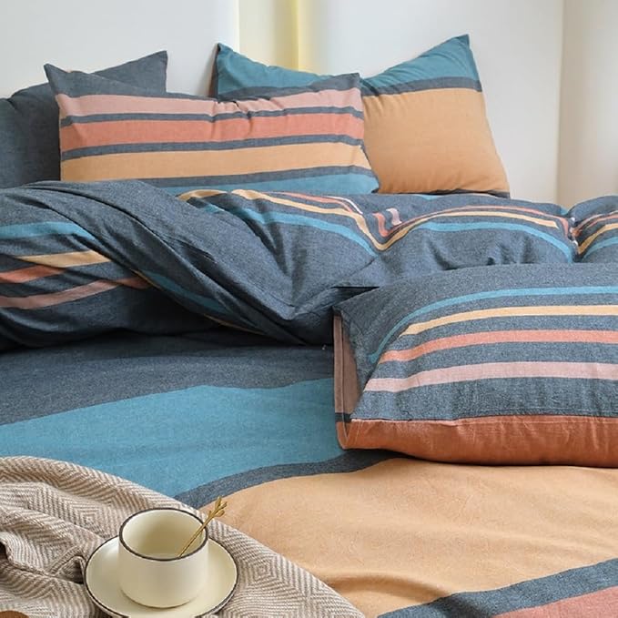 LifeTB Striped Comforter Set Full Size Multi-Colored Stripes Pattern Comforter Fluffy Bed Set 3 Pieces Lightweight Bedding Comforter Full Modern Soft Patchwork Stripe Comforter Set with 2 Pillowcases