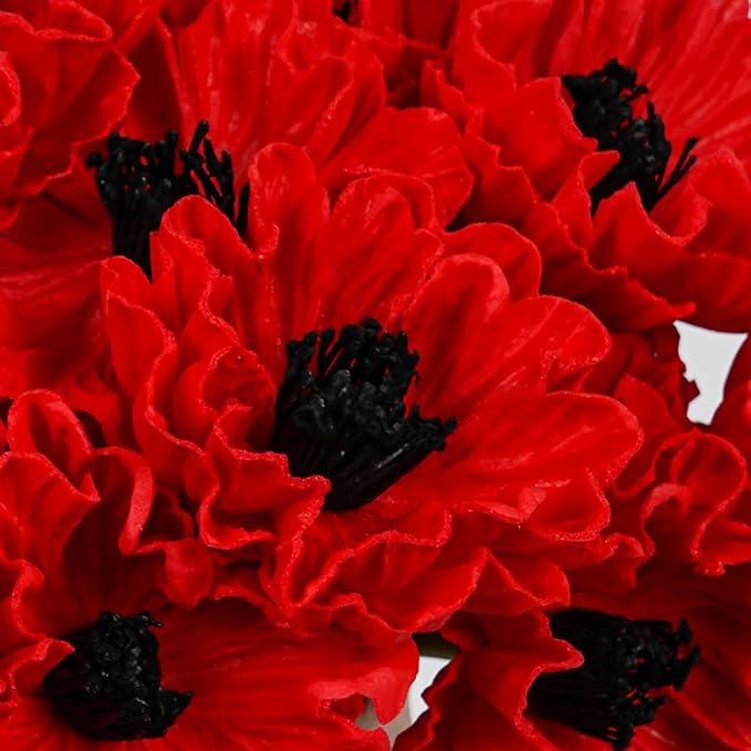 Melorca&Guilla Artificial Flowers,24Pcs 13.5inch White Poppy Fake Flowers,Real Touch Faux Flowers, Spring Décor Fake Silk Flowers for Wedding Kitchen Shop Office Home Décor (24, White Cornpoppy)