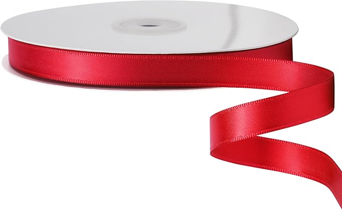 LIUYAXI Hot Red Satin Ribbon, Double Faced 5/8" X Continuous 25 Yards Ribbons Perfect for Gift Wrapping Bows Bouquet Wedding Craft and More