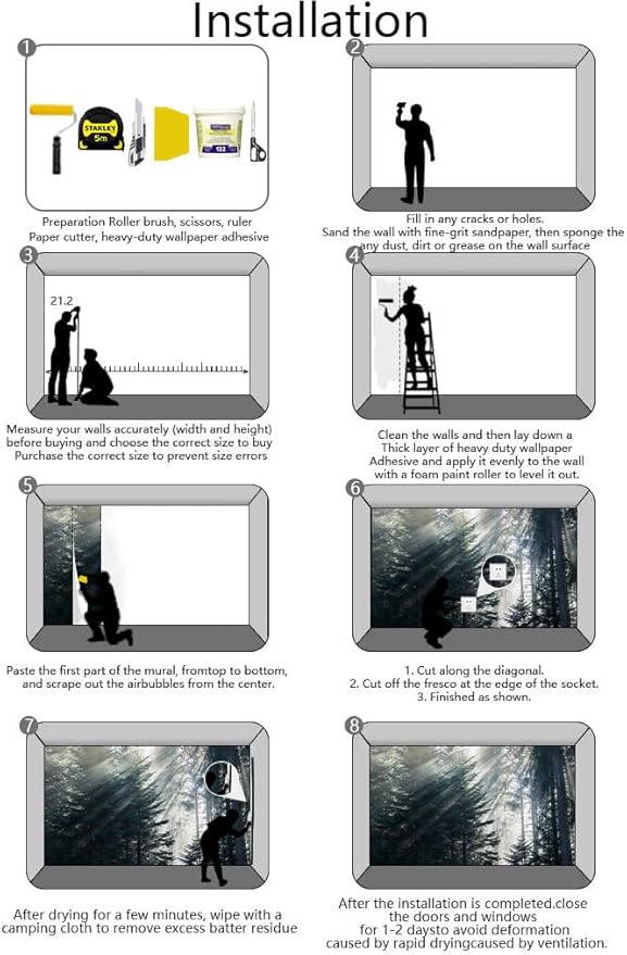 Forest in The Fog Wall Mural, Forest Wall Sticker Wallpaper, Non-self-Adhesive Wall Decorations(Non-self-Adhesive)