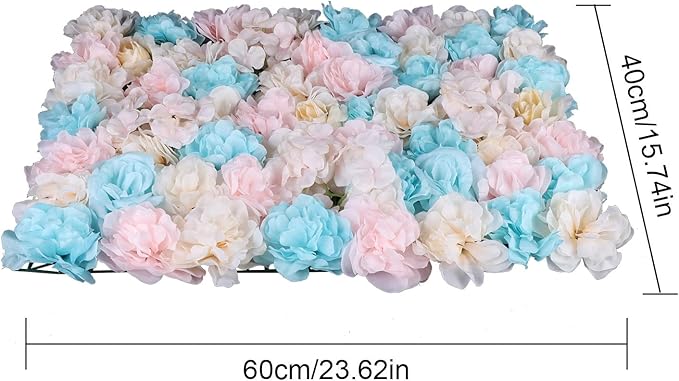 12 Pcs Artificial Flower Wall Panels 60x40cm 3D Flower Background for Wall, Wedding Flower Decorations Wall Silk Rose Panels for Candy Wall, Photo Areas, Stage Background(Dahlia + Rose + Hydrangea)