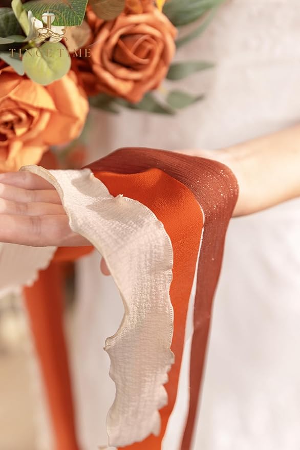 TINGE TIME 13 inch Terracotta Wedding Bouquets for Bride, Bridal Bouquet for Bride, Artificial Silk Rose for Graduation Bouquet, Fake Flowers for Fall Wedding Ceremony and Anniversary