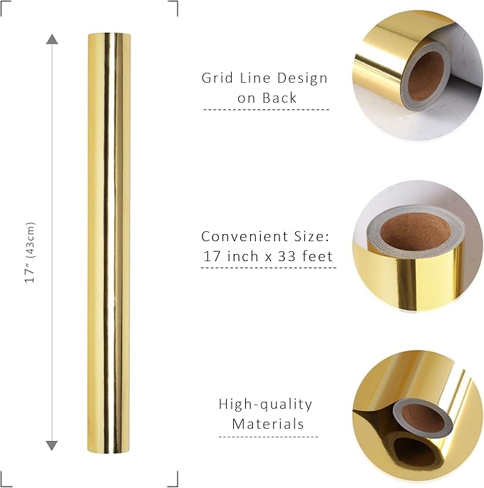 LaRibbons Golden Metallic Wrapping Paper, 17 Inch X 33 Feet Premium Foil Gift Wrap for Christmas, Holiday, Wedding, Birthday & Celebration Gifts