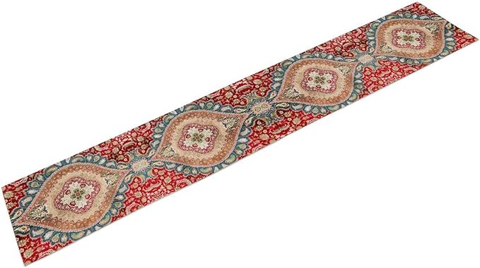 Vintage Persian Table Runner, Boho Traditional Red Ornate Floral Print Table Runner for Kitchen Dining Festive Holiday Party Decor, 13x60 Inch