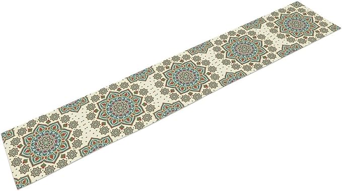 Boho Table Runner, Colorful Bohemian Mandala Geometric Floral Table Runner for Kitchen Dining Home Party Decoration, 13x120 Inch