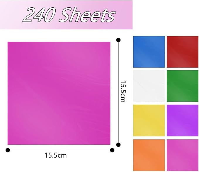 BetterJonny 240 Pcs Cellophane Sheets, 15.5X15.5cm Transparent Colored Cellophane Wrap Treat Candy Small Gifts Wrapping Colorful Plastic Sheets for DIY Arts Crafts Decorations(8-Colors