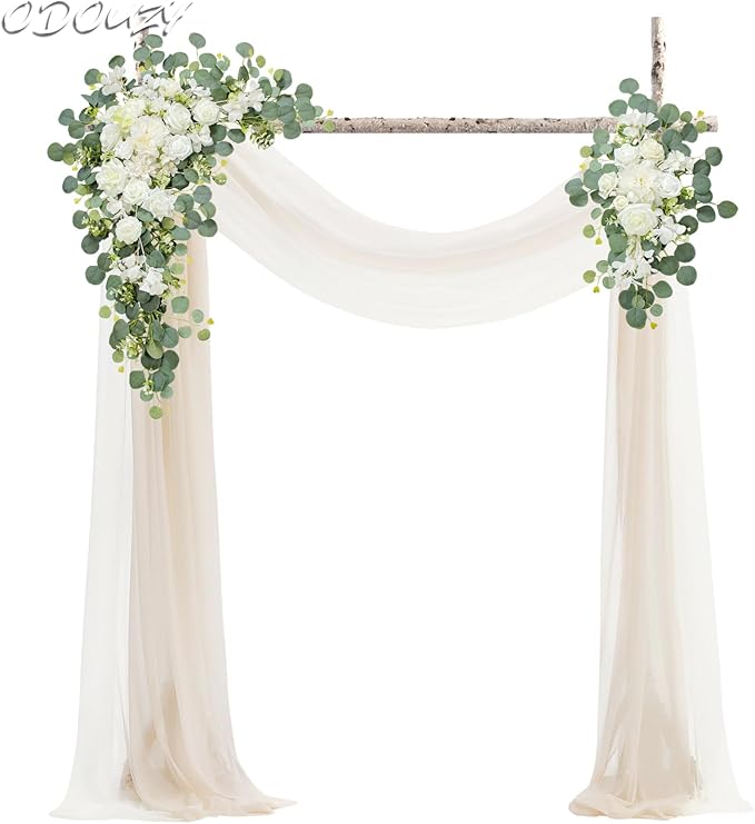 Wedding Arch, Artificial Flowers, Wedding Decor with Drapes (Set of 4),Be Suited to Banquet, Party, Wedding Decor Ceremony and Background Decoration (White Champagne)