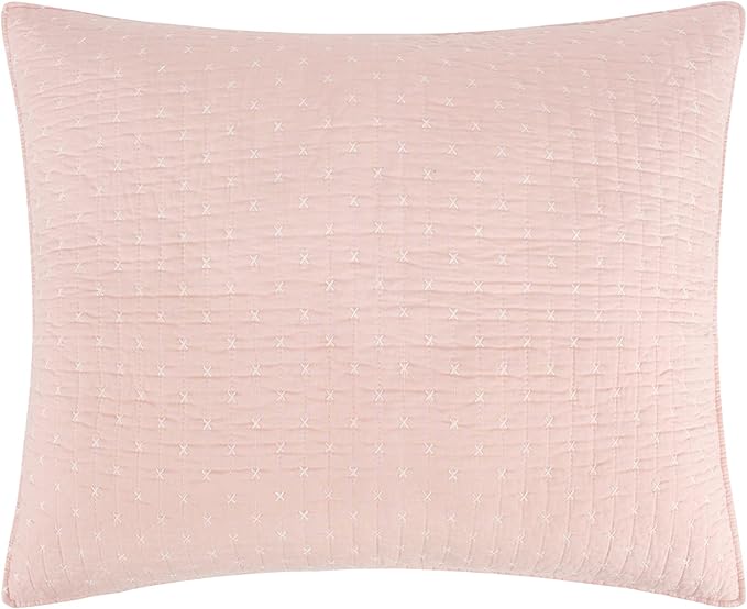 Levtex Home Cross Stitch Reversible King/Cal King Quilt Set (106x92in) and 2 Pillow Shams (36x20in) - Stitch Texture - Blush - Cotton King Size Quilt Bedding Set - Lightweight Soft Pre-Washed