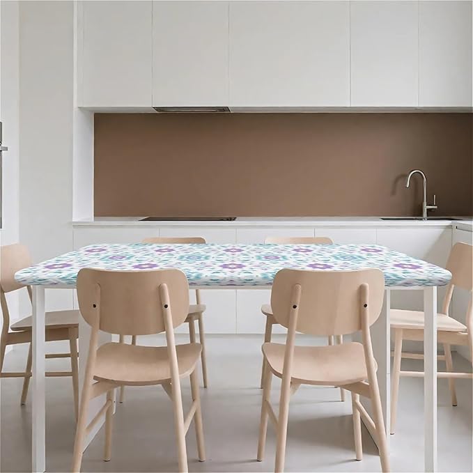 Rectangle Table Cloth Cover Waterproof Elastic Fitted Polyester Fitted Tablecloths for 6 Foot Tables for Indoor,Picnic, Camping, Outdoor (72" x 30",Geometric Flowers)