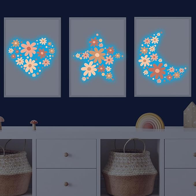 Glow in The Dark Big Daisy Wall Decals,Glowing Luminous Large Cute Daisy Wall Stickers Colorful Removable self-Adhesive Flower Boho Decals for Girls Bedroom Kids Baby Nursery Living Room Decor