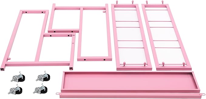 2-Layers Flower Display Stand Metal Flower Display Stand With 6 Pcs Buckets Rolling Plant Stand Flower Cart Moving Florist Bouquet Shelf for Fresh Flower Shop Balcony,Load Capacity 33.07lbs (Pink)