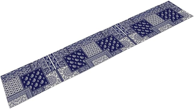 Boho Patchwork Table Runner, Blue White Bohemian Paisley Floral Vintage Farmhouse Table Runner for Kitchen Dining Home Party Holiday, 13x36 Inch