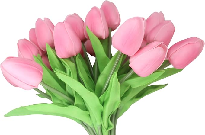 10-Heads Tulips Artificial Flowers Arrangement Centerpiece Decoration Flowers for Wedding Flowers Bouquets Office Desk (Pink)