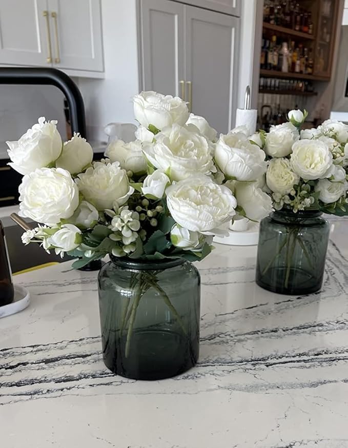 Artificial Peonies Silk Flowers, White Faux Peony Bouquet 2 Bundles Florals Arrangements Decor for Farmhouse Home Boho Wedding Table Centerpiece, Fake Plastic Flowers Bulk for Vase Decoration (White)