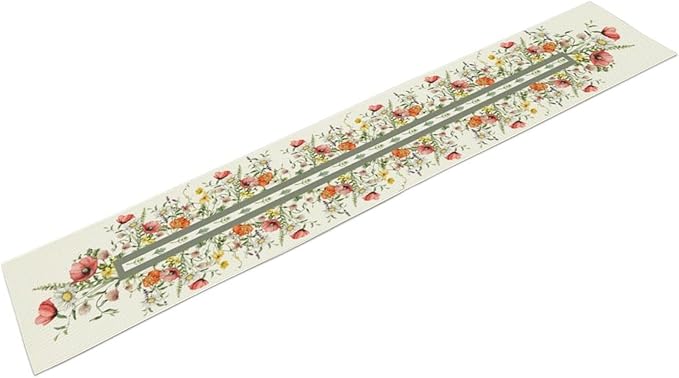 Watercolor Floral Table Runner, Red Wildflowers Botanical Nature Farmhouse Design Table Runner for Kitchen Dining Home Party, 13x60 Inch