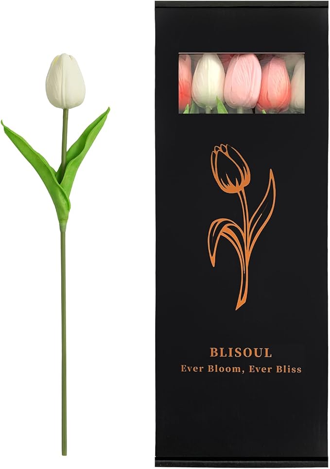 Real Touch Artificial Tulips, 20pcs Fake Tulip Flowers Stem, PU Faux Tulips 13.5” for Mother's Day, Home Decor, Wedding, Easter Valentine's Gift, Table Centerpieces, Pink Series and White