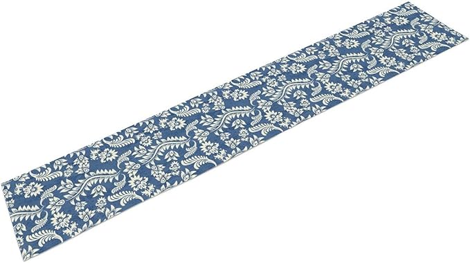 Vintage Floral Table Runner, Rustic Blue White Paisley Flower Boho Farmhouse Decor Table Runner for Kitchen Dining Home Party Decor, 13x108 Inch